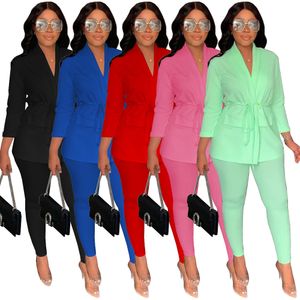 Slim Soild Costumes Casual Blazers Ensembles Femmes Deux Pièces Tenues Ensemble Porte Des Survêtements Féminins Navire Libre