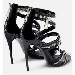 Sandals d'été minces femmes Zipper Fashion High Heel Sexy Nightclub Party Show Chaussures de femmes Taille 35- F0E