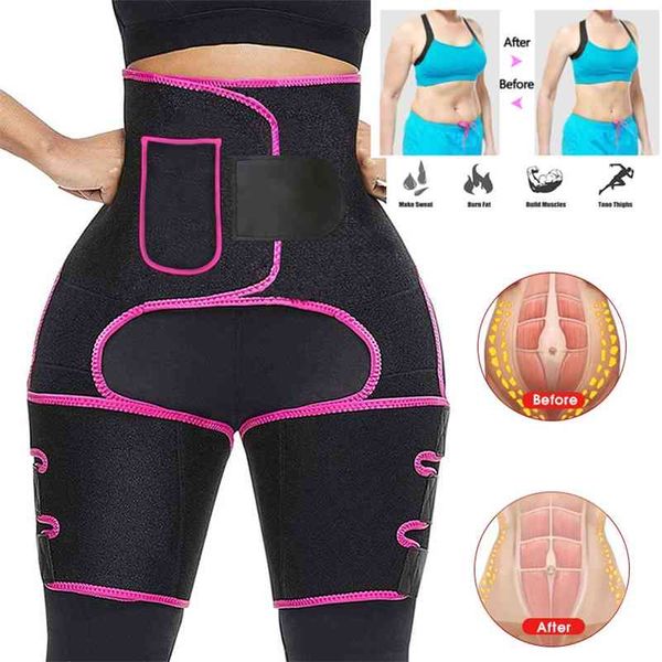 Slim Thigh Shapers Tondeuse Taille et Leg Trainer Shapewear Néoprène Sueur Muscles Bande Cuisse Minceur Minceur Wrap Ceinture 210402