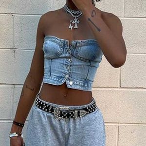 Slank vest sexy dames denim tanks modieuze cowgirl waistcoat camisole tops crop top camis