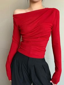 Tshirt blanc mince tshirt noir rouge t-shirt sexy vêtements simples de top à épaule pour les femmes esthétique corée élégante