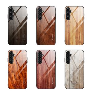 Funda delgada de vidrio templado de grano de madera para Samsung Galaxy S23 FE S22 Ultra S21 S20 Note 20 S10 Mármol a prueba de golpes Funda trasera dura suave para teléfono Conque