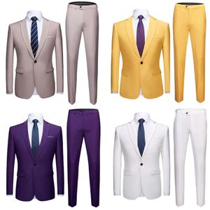 Slim Yellow Fit Single Button Party Wedding Prom Menses Menses Formal Business Casual 2 piezas traje (chaqueta+pantalones) para hombres 210524 1054