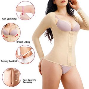 Slimming riem hoge compressie korset lange mouwen vrouwen shapewear naadloos vest bovenarm shaper buikbesturing bodyshaper fajas colombiaanas t221205