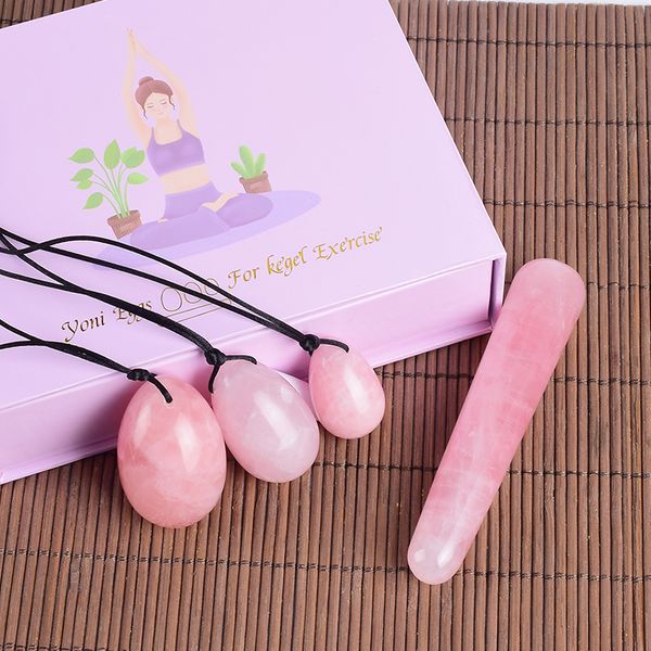 Cinturón adelgazante Venta al por mayor Yoni Egg Natural Rose Quartz Masaje Set Drill Crystal Mineral Ball Kegel Ejercicio Piso pélvico Músculo Vagina Mujer 230614