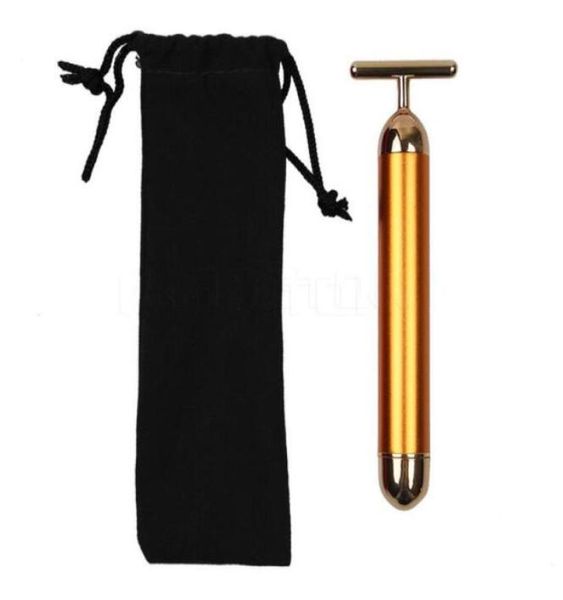 Face minceur 24k Vibration Gold Masse-roule de beauté Fasage Stick Stick Stick Resserrer le visage de la barre des rides avec un sac noir6250459