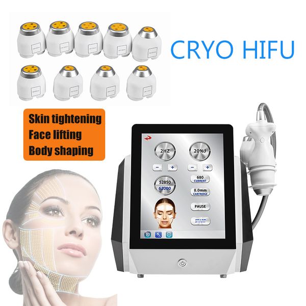 Machine amincissante 2 en 1 Cryo hifu, ultrasons focalisés de haute intensité, lifting de la peau, 62000 tirs, autorisation FDA CE