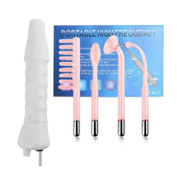 Máquina de adelgazamiento 4 en 1 Luz roja azul Frecuencia Electrodo Varita Electroterapia Tubo de vidrio Dispositivo de belleza Electroterapia Punto Acné Removedor Be