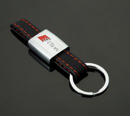 Sline sleutelhanger embleembadge sticker zwart rood lijn leer voor Audi 3 A4 A5 A6 A8 TT RS Q5 Q7 S Keyring KeyFOB2793608