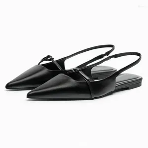 Slingback 2024 Bodem Sandals Flat Summer Black Leather Pointed End Woman Ballet Shoes Mode Low-Heel Beach 221135198 255506048