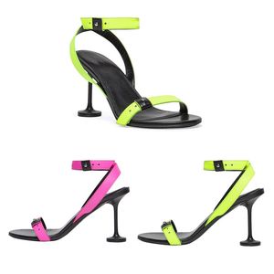 Tacones de slingback para mujeres sandalias de lujo de dedo de lujo para mujeres tacones de sandalias diseñador de sandalias rosa sandalias de color negro verde tacón de aguja