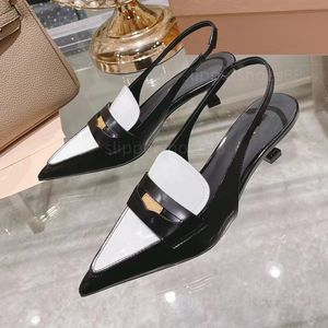 Slingback talons chaussures femme concepteur pointu pointu kitten talons fustiges sandales en cuir noir blanc marron bas sandale talon pompes pour femmes chaussures robes à orteil fermé