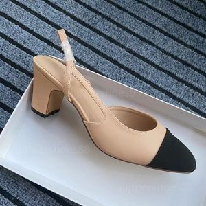 Zapatos de tacón con tira trasera, sandalias de diseñador para mujer, pisos de ballet, zapatos con talón descubierto, puntera de cuero real, mocasines gruesos con tacón de bloque negro beige, zapato de bailarina para mujer