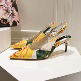 Slingback talons hauts imprimés chaussures habillées femmes de luxe bout pointu stiletto chaussure de fête designer dame fleur romantique pompes sexy sandale avec boîte