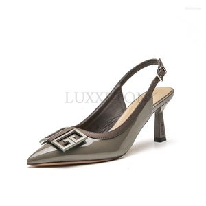 Slingback lederen sandalen zachte vrouwen schoenen dunne hoge hakken dames kantoorjurk mode holle puntige teen vrouw pompen