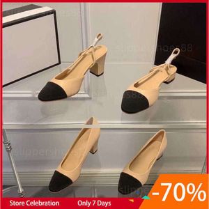 Slingback Pumps Heel Cap Teen Ballerinas Sandalen Beroemde Designer Dames Blokkeren dikke hiel Pearl Loafers Slingbacks Comfy Ballet Flats Beige Black Shoe