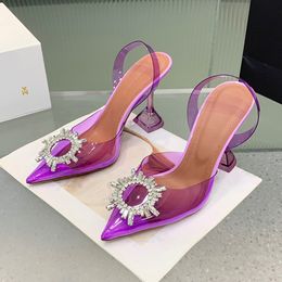 Amina Muaddi Escarpins en PVC ornés de cristaux Slingback Chaussure habillée Talons aiguilles Sandales Chaussures de soirée Chaussures de luxe pour femmes Designers d'usine 35-42 Avec boîte