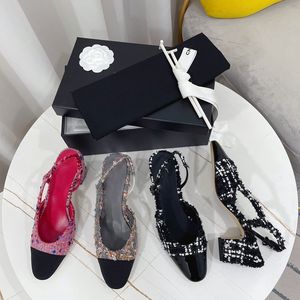 Slingback sandales épaisses semelle en cuir chunky bloc talons appartements bout rond haute qualité concepteurs de luxe pour femmes robe de mariée chaussures de soirée usine footwea