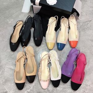 Slingback dikke sandalen lederen zool dikke blok hakken flats rond teen hoogwaardige dames luxe ontwerpers trouwjurk schoenen fabriek footwea maat 35-43