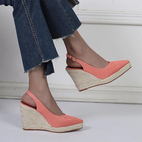 Slingback coins sandales de la cheville à talons pour femmes chaussures plate-forme cristalline espadrilles pompes confort csaual 383 c