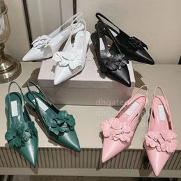 Slingback dames hakken ontwerper zwart leer puntige jurk paty schoenen teen sandalen slingbacks pomp witte hak comfortabele mode loafer sandaal