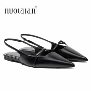 Slingbacks vrouwen zwarte flats sexy zomer mode puntige teen sandalen elegante kantoor dame schoenen casual platte dia's 240412 d00c