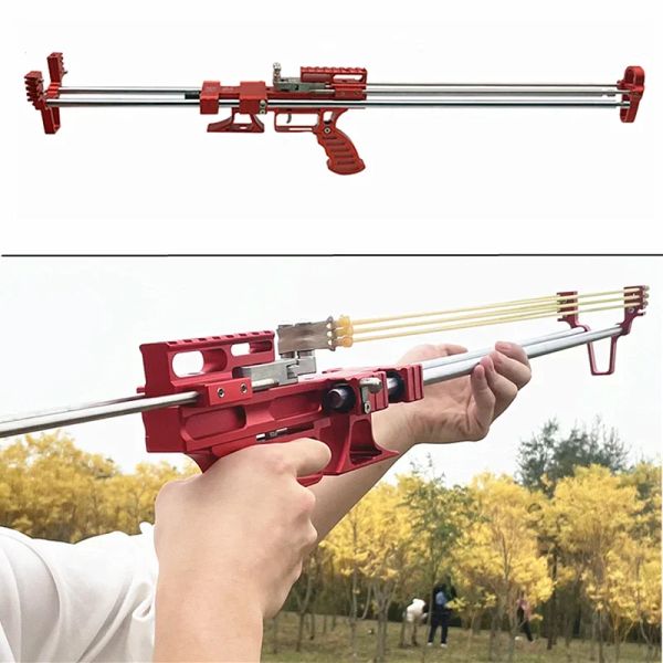 Slingshots High Speed Shoting Red Long Rod Telescopic Slingshot 8Hole Bow Head puissant Laser Slingshot Outdoor Jungle Game Laser