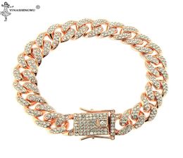SLink Miami 12mm or Rose Bracelet cubain Rose strass alliage congelé Hip Hop mode Punk collier bijoux 1642924