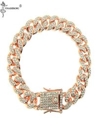 SLink Miami 12mm or Rose Bracelet cubain Rose strass alliage congelé Hip Hop mode Punk collier bijoux 1242802