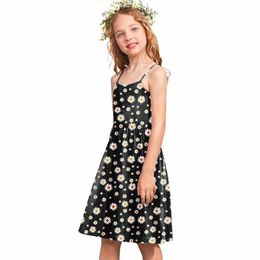 Robe glissante fille glissée robe d'été sans manches sundress robe de ligne décontractée pour les enfants