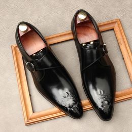 Sans lacet hommes chaussures habillées mode moraillon affaires mariage chaussure en cuir véritable bout pointu chaussure formelle noir Oxford chaussure Lofers