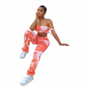 Slip Strap Tie Dye Bodyc Vrouwen Bijpassende Sets Sexy Club Fi Skinny 2 Stuk Outfits Crop Top En Gestapelde broek Set u2Kw #