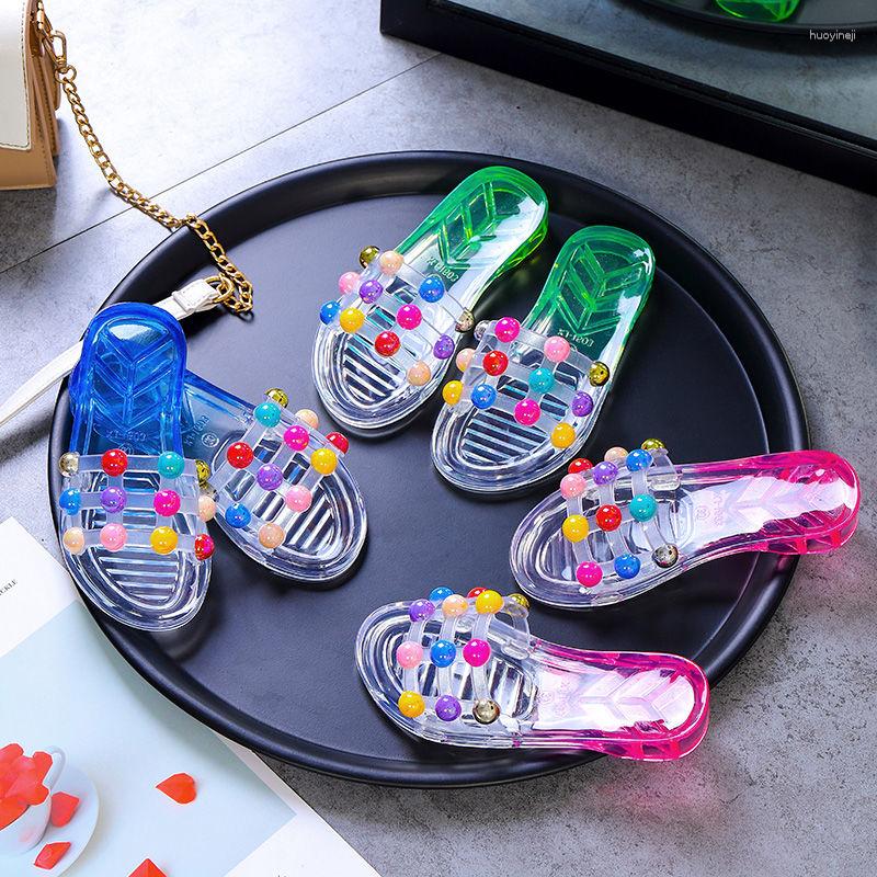 Terlik 2023 Yaz Moda Tasarımcı Sandalet Çocuk Şeffaf Flip Flop Ebeveyn-Çocuk Ayakkabı Sevimli Terlik Kızlar Meyve Banyo