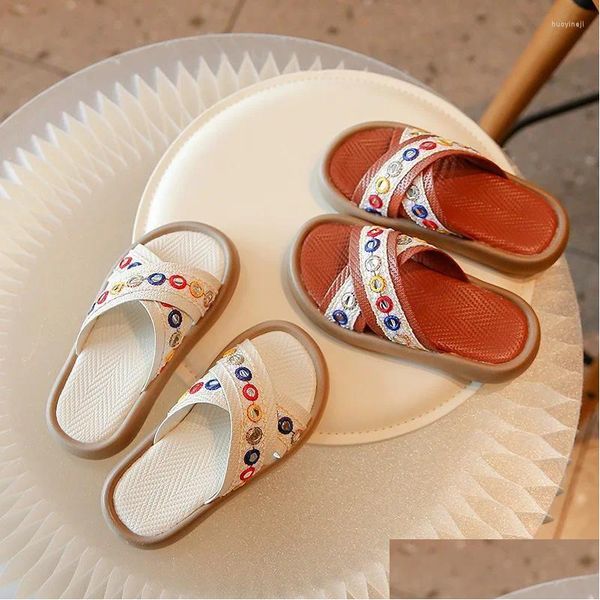 Slipper 2024 Summer Kids National Cool Slippers for Girls China-Chic One Word Style chinois Sweet Little Bohemian Drop Livrot Baby M OTBF0
