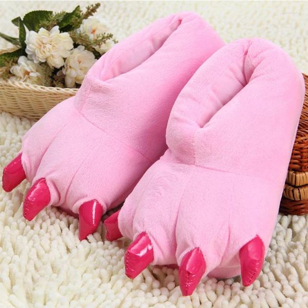 Pantoufles à griffes d'animaux pour garçons, chaussures, pantoufles, pyjama Kigurumi, Onesies d'hiver pour enfants filles, chaud et épais, gris, rose, maison de patte