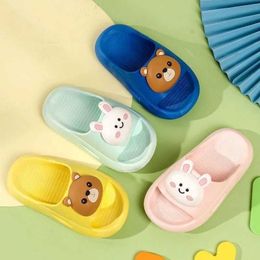 Slipper Baywell Cartoon Bear Bunny Kids Slippers for Girls Boys Summer Beach Indoor Slippers Cute Girl Shoes Home Soft Non-Slip Shoes Y240514