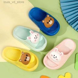Slipper Baywell Cartoon Bear Bunny Kids Slippers for Girls Boys Summer Beach Indoor Slippers Cute Girl Shoes Home Softs Non-Slip Shoes T240415