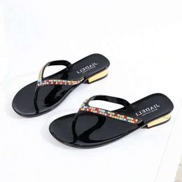 Slipper Beach Shoe Fashion Summer Sippers tongs Flip flip with ringestones femmes sandales chaussures décontractées H83p # 646 S C9B6
