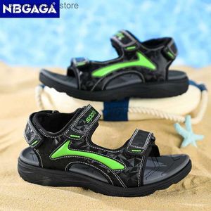 Slipper ademende kinderen zomerheren lederen sandalen sportschoenen anti slip plat comfortabel casual Q240409