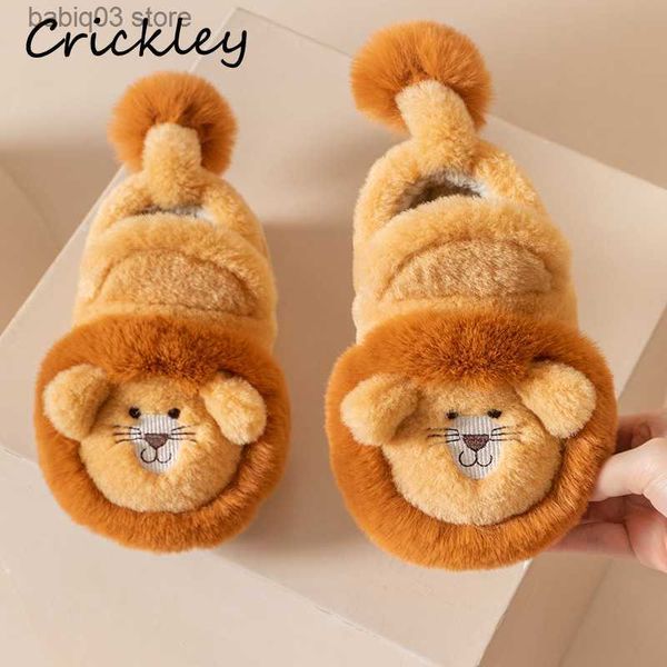 Pantoufle Cartoon Lion Chaussures d'hiver pour enfants Mignon 3D Animaux Pantoufles de sol pour enfants Appartements Chaud En Peluche Design Enfant Filles Garçons Pantoufles T230916