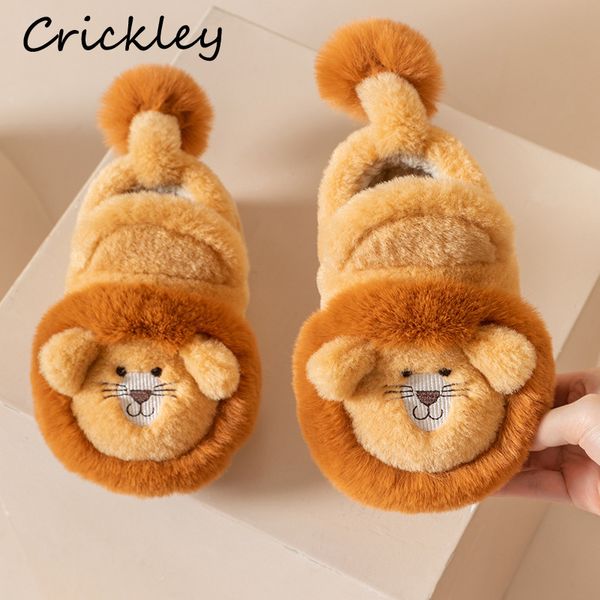 Pantoufle Cartoon Lion Enfants Chaussures D'hiver Mignon 3D Animaux Plancher Pantoufles Pour Enfants Appartements Chaud En Peluche Conception Enfant Filles Garçons Pantoufles 230628