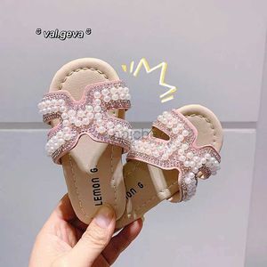 Zapatilla de moda barata para niños zapatillas zapatillas de verano H Pearls Crystal Princess Sandals zapatillas para niños al aire libre Slides de niña 2448