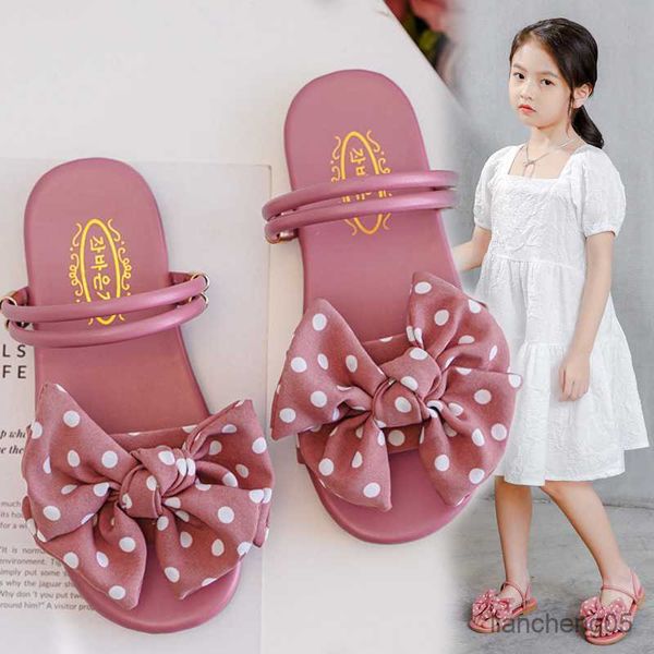 Pantoufle enfants nœud papillon chaussures filles nouvelle mode d'été sandales à semelles souples mignon Style doux à pois bébé pantoufle R230718