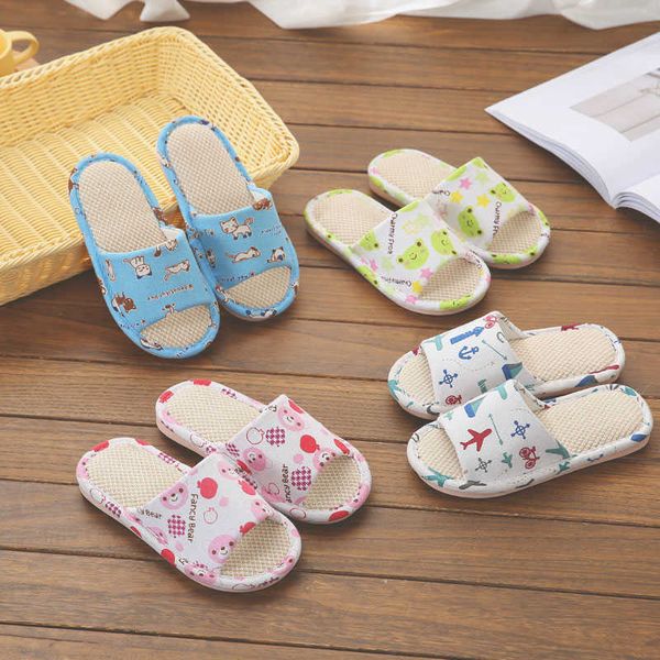 Zapatillas Niños Moda Zapatillas Niña Niño Niños Dibujos Animados Animales Sandalias De Lino Interior Suave Transpirable Bebé Casual Antideslizante Zapatos De Lino