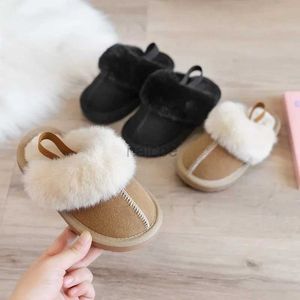 Zapatilla para niños zapatillas de piel bota retro cabeza redonda algodón niña niño de invierno lujoso zapato para el hogar