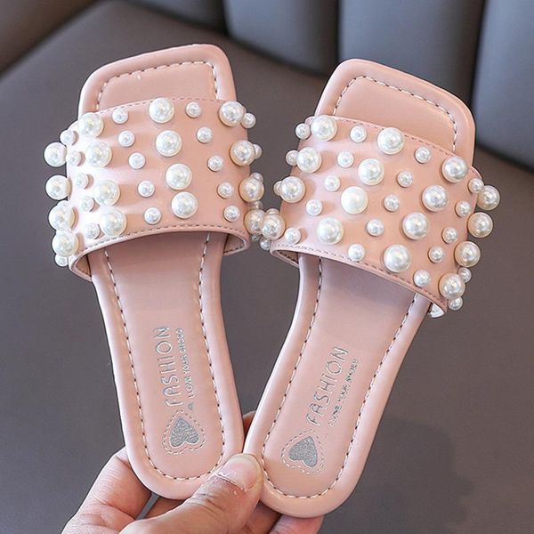 Pantoufle enfants fille pantoufles mode perle décorer chaussures de plage pour enfant filles pieds nus appartements respirant antidérapant été enfants