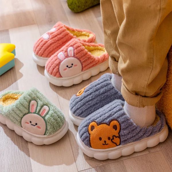 Pantoufles enfants maison pantoufles hiver chaud en peluche coton chaussures pour enfants dessin animé mignon ours lapin antidérapant plancher pantoufles garçons filles 231127