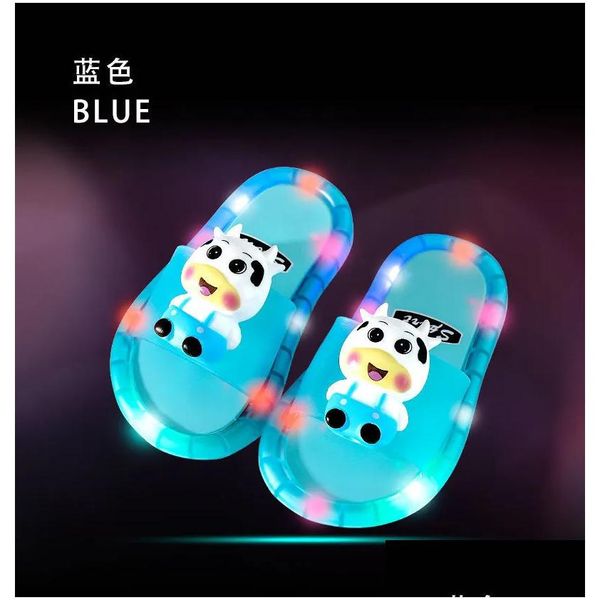 Slipper Childrens Lighted Slippers mignon Cartoon Cow Animaux Imprimés Home Bathroal