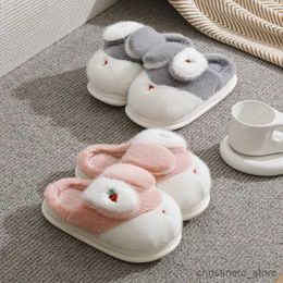 Pantofola Cute Rabbit Pantofole di cotone da donna 2022 Nuovo autunno e inverno Coppia coperta antiscivolo Fondo spesso Pantofole di peluche calde Uomo R231216