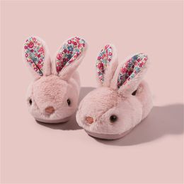 Pantoufle Mignon blanc lapin pantoufles enfants fourrure mocassins maison chaussures chaudes enfant garçon diapositives peluches pantoufles enfant en bas âge filles Bootie pantoufles 230509